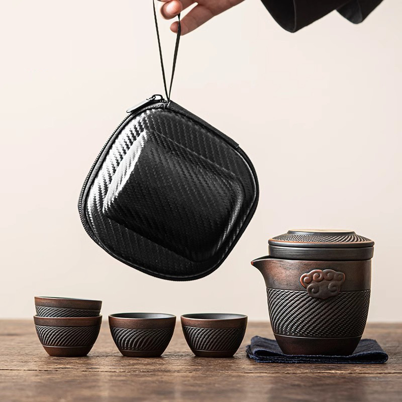 Cross-Border Purple Pottery Xiangyun Quick Cup One Pot Four Cups Travel Portable Travel Tea Set Outdoor Tea Set