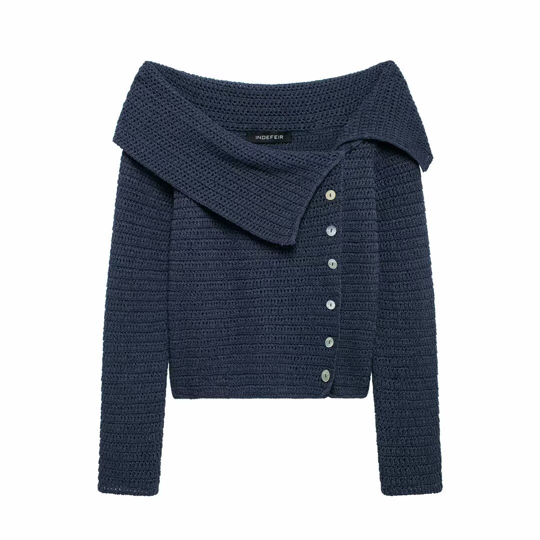Women's clothing 2024 autumn and winter new street fashion one neck sweater knitted top_voghion.com