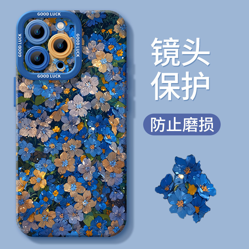 Retro Blue Flower iPhone16 Creative 15 Phone Case 14Pro Apple 13 Cartoon 12 Silicone XR Retro Blue Flower iPhone16 Creative 15 Phone Case 14Pro Apple 13 Cartoon 12 Silicone XR