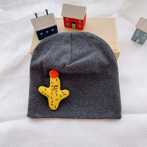 Single layer trendy spring and autumn baby hat Korean style cotton children's pullover solid color thin knitted baby hat