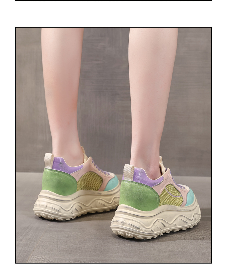 Giày thể thao nữ đế dày tăng chiều cao sneaker trắng cổ thấp — Xám trắng chi tiết 10