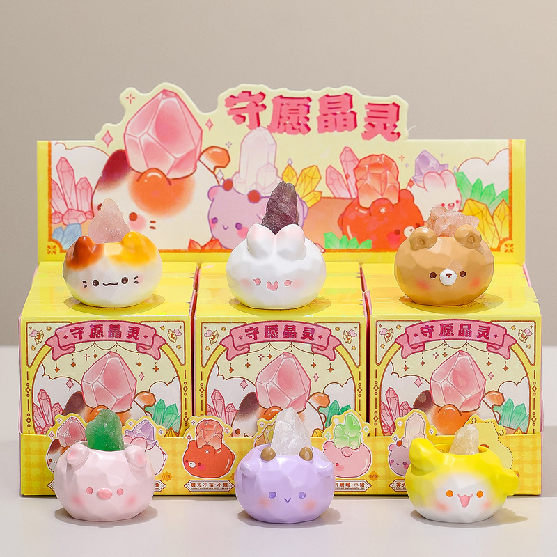 动物水晶盲盒摆件新款创意可爱猫猫好运办公室礼物卡通树脂公仔新|undefined