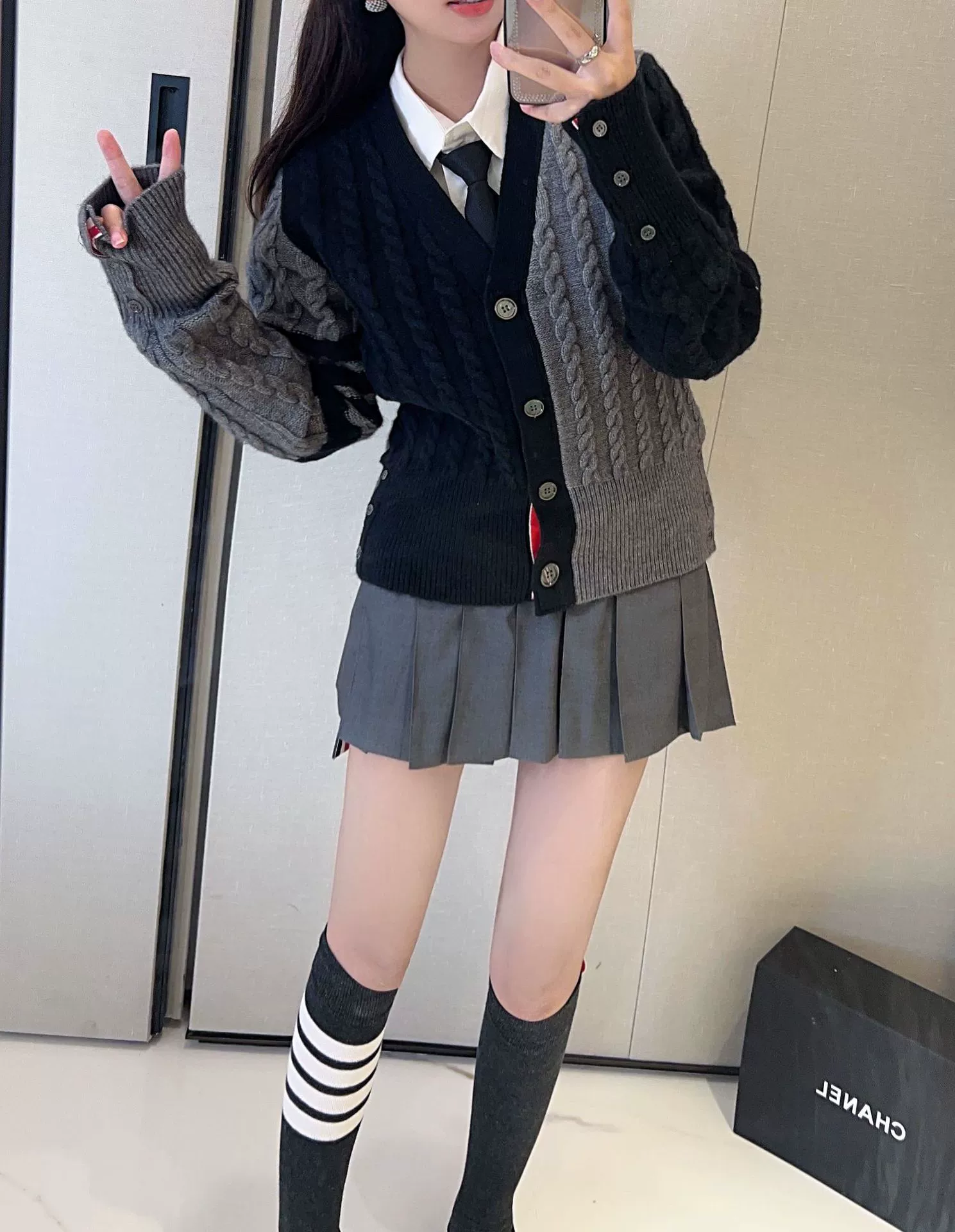 Клетчатый демисезонный свитер, короткий бандаж, кардиган, корейский стиль