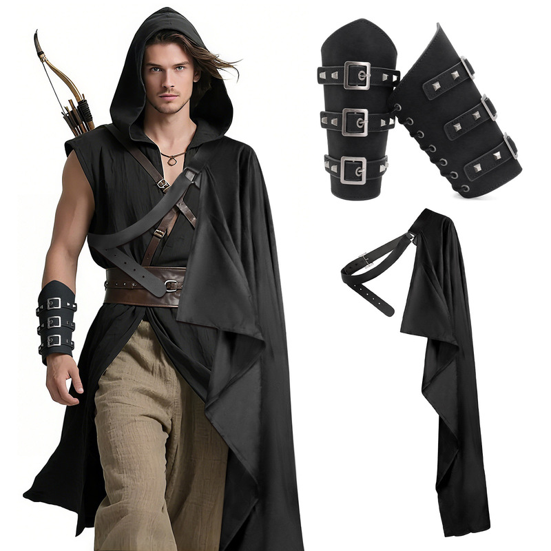 跨境中世纪男士披肩半肩斗篷带复古护腕万圣节COSPLAY服饰装扮|undefined