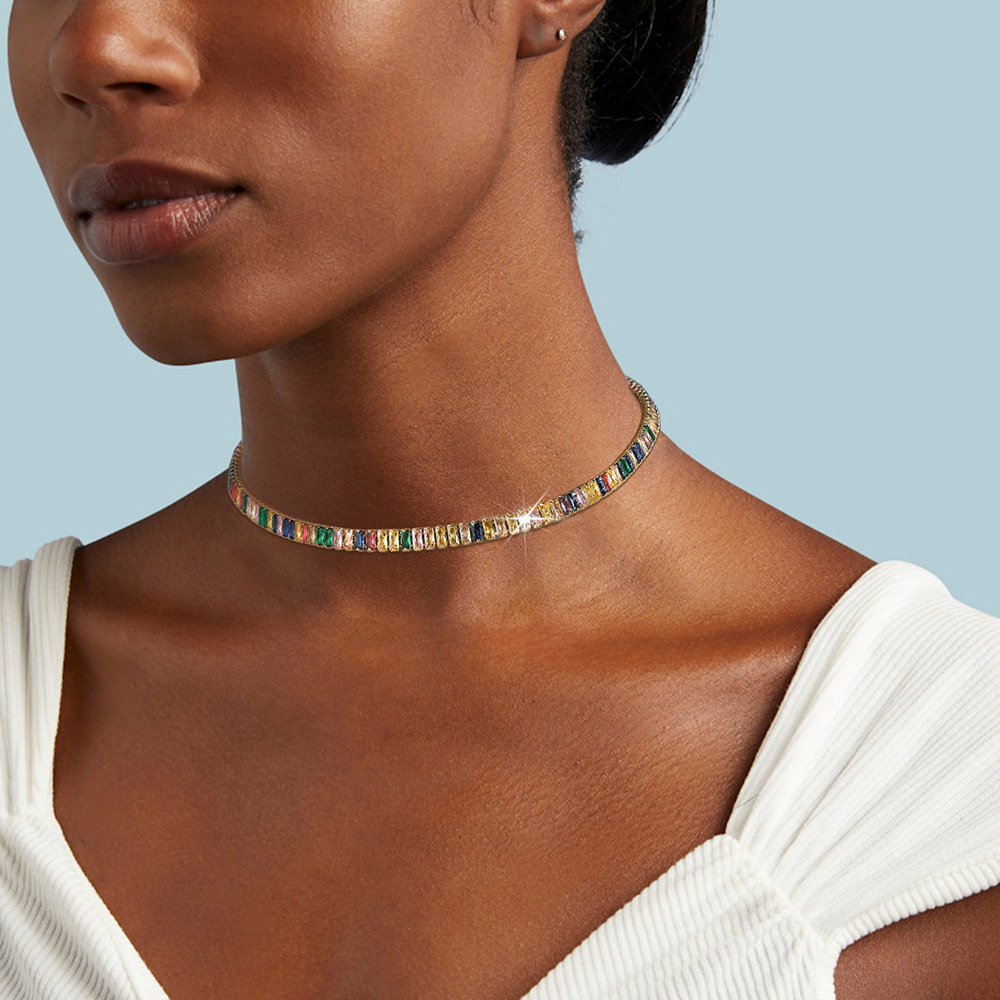 Zircon Tennis Neckchain For Men And Women, Rectangular Necklace_voghion.com