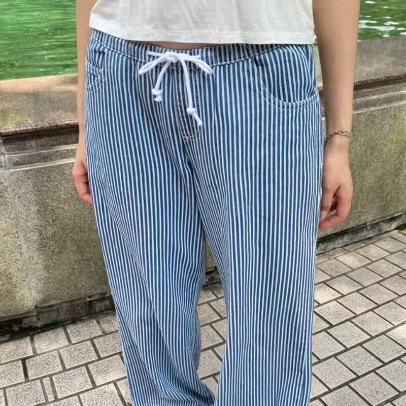 Bm Style Blue Vertical Striped Drawstring Wide-Leg Pants Casual Pants Women's Long Pants Thin Loose Lazy Walking Straight Pants