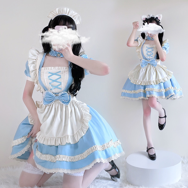 Blue Alice Japanese Maid Outfit Lolita Op Short-Sleeved Cosplay Costume Cos Escape Princess Dress