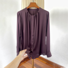 8色 重磅真丝长袖收褶衬衫女！气质通勤百搭显瘦桑蚕丝打底衫上衣