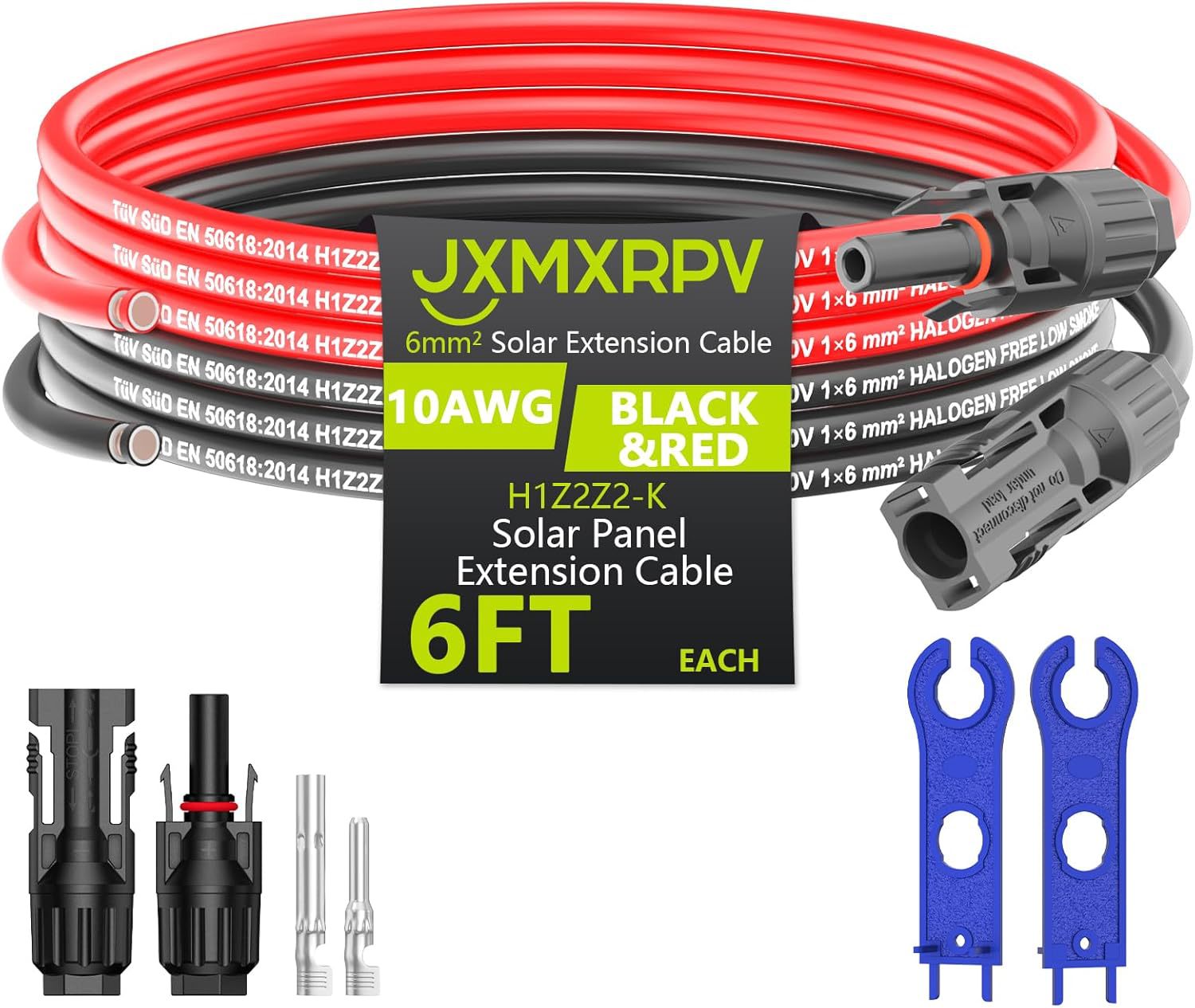 太阳能延长线 6.6-10-20 英尺,IP68 防水太阳能电池板电缆,10AWG