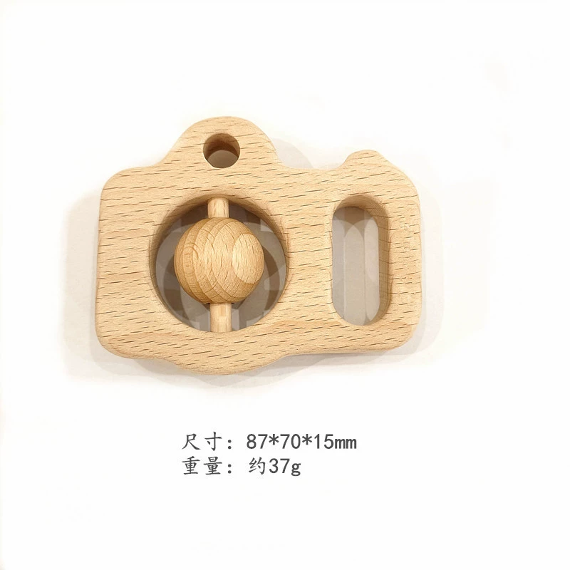 Wooden Baby Toy Rocking Rattle & Teether, natural wood, safe newborn grip