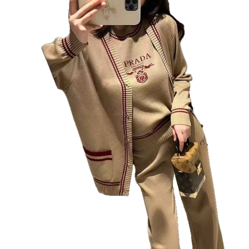 跨境2025年新款字母无袖套头针织上衣开衫外套休闲阔腿裤三件套女|undefined