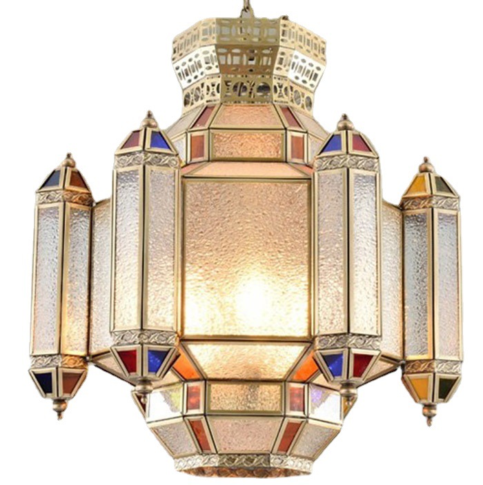阿拉伯摩洛哥风格铜吊灯东南亚门厅过道漫咖啡全铜彩色玻璃焊锡灯