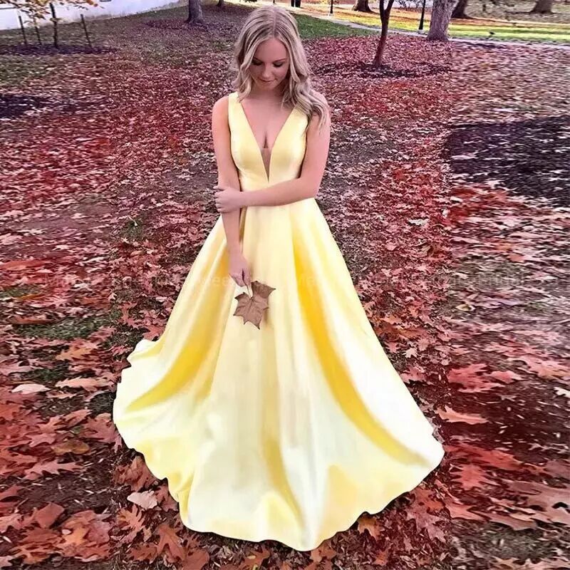 Comercio exterior europeo y americano Amazon AliExpress deseo vestido de noche las mujeres sexy V-cuello simple satén elegante personalizable