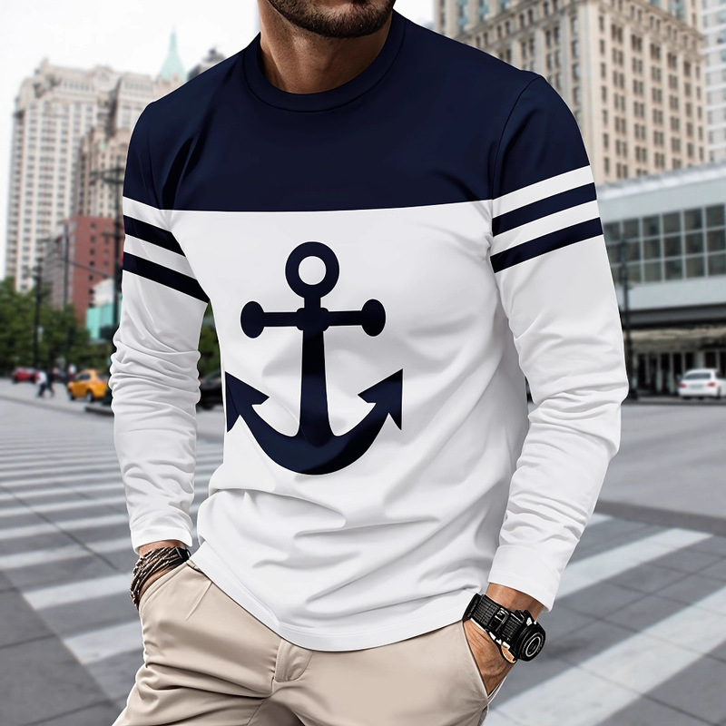 Classic Round Neck Men's Long-Sleeved T-Shirt, Skin-Friendly and Breathable, Daily Work Clothing Casual Essentials Classic Round Neck Men's Long-Sleeved T-Shirt, Skin-Friendly and Breathable, Daily Work Clothing Casual Essentials