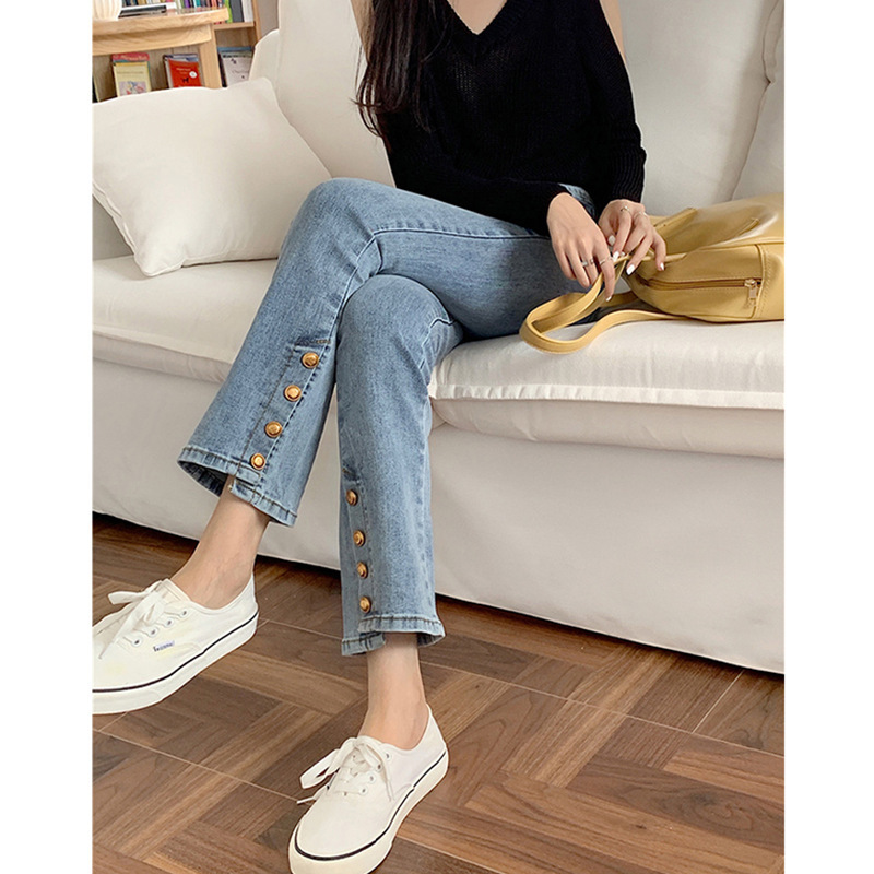 Plus-Size Women's Pants 2025 New Elastic Straight-Leg High-Waisted Loose Slimming Design Slit Jeans