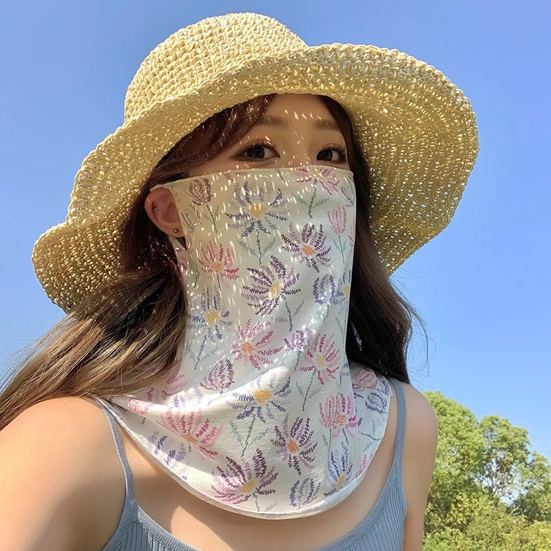 Hua Hua Summer Sun Protection Mask for Women, Neck Protection, Full Face Uv Protection, Ear Hanging Sun Protection Neck Cover, Sun Shade Driving Veil