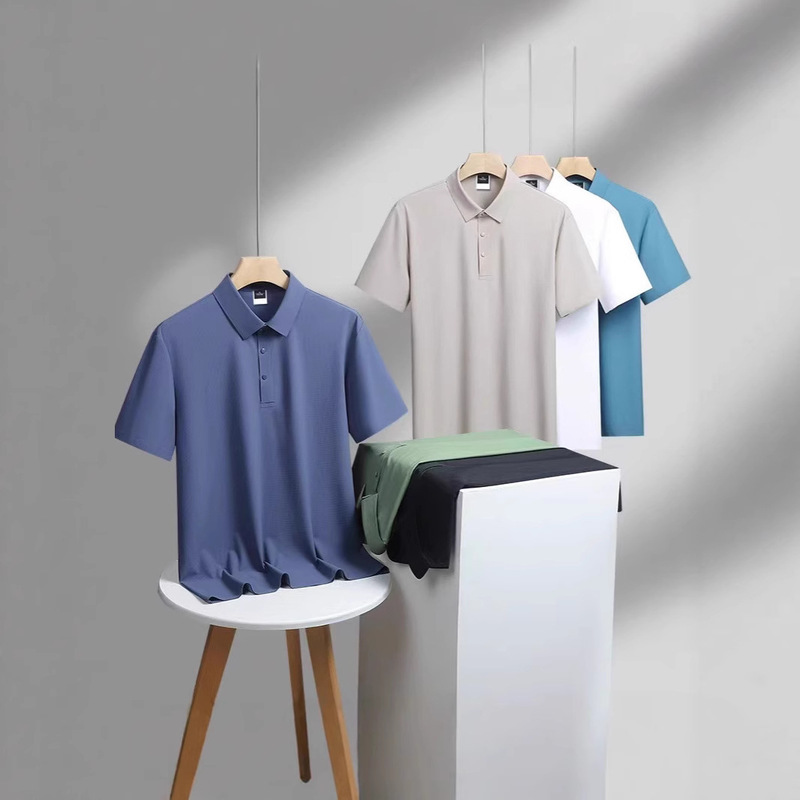 Short-Sleeved Polo Shirt Men's Fashion Dark Stripesd Collared Casual T-Shirt Men's Summer New Middle-Aged Business Men's Casual