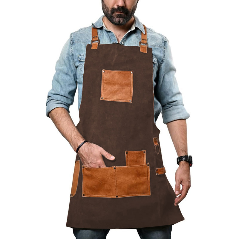 Cross-border 2025 nuevo delantal europeo y americano simple retro cuero bolsillo artesano carpintería mono delantal vellón de doble cara