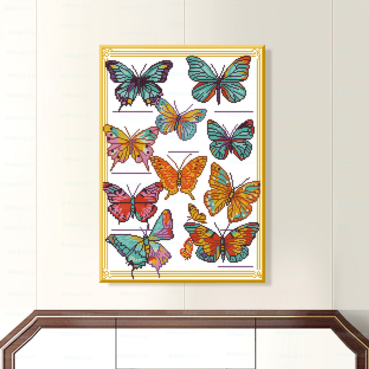 Mona Lisa, mariposas reales, nuevas piezas simples, frescas, bordadas cruzadas hechas a mano.