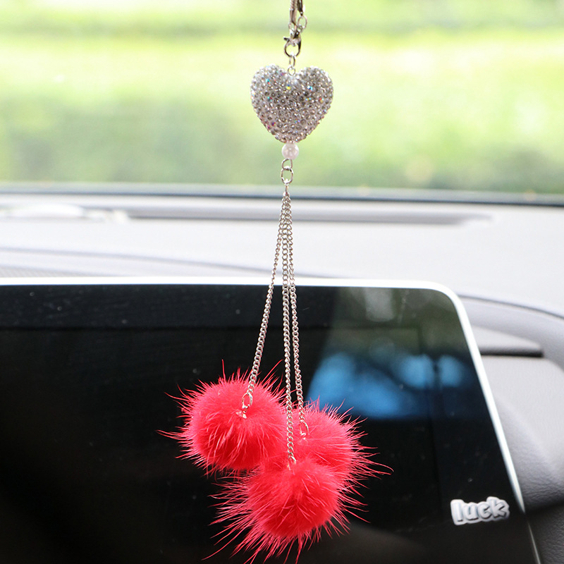 Internet Celebrity Goddess Car Pendant Interior Rearview Mirror Personality DIY Girl Creative Diamond Love Hair Ball Pendant