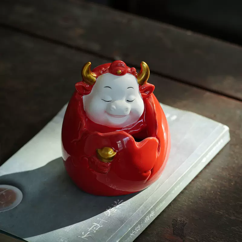 创意陶瓷香薰炉盘香炉家用室内熏香炉香道香座盘香托福牛可爱摆件