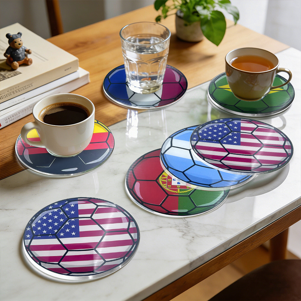 Decoración de la Copa del Mundo de fútbol, decoración de la mesa de la fiesta, tazas de madera 2D impermeables.