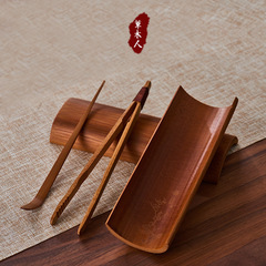 Carbonized tea set three-piece handmade natural bamboo paint-free tea spoon tea clip tea lotus tea dial tea set accessories