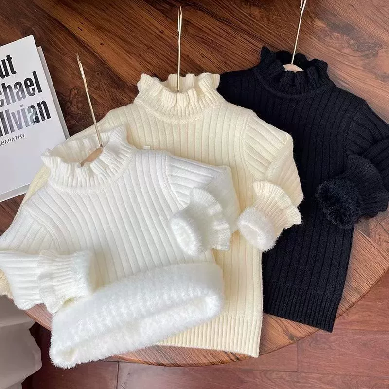 Свитер для девочек в одном плюшевый 2024 новый детский зимний плюшевый нижний свитер