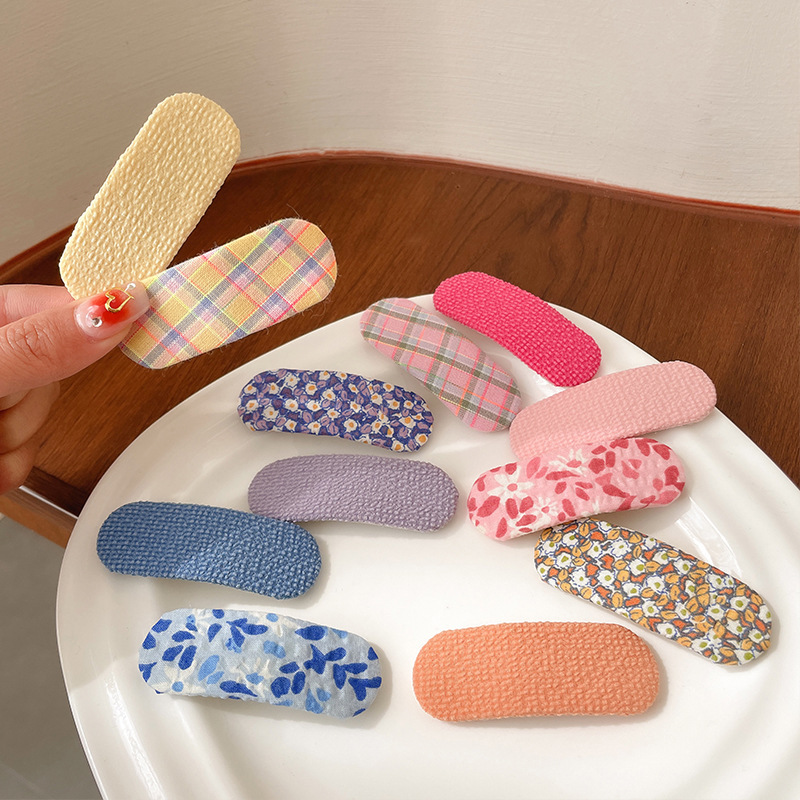 Fresh floral BB clip tela horquilla hembra lateral clip flequillo roto horquilla Plaid accesorios para el pelo tocado