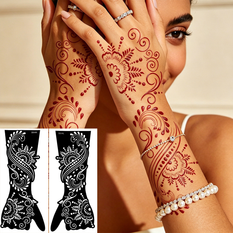 Cross-Border Popular Long-Style Henna Tattoo Templates Set with Exotic Floral Vine Designs, Hand-Painted Henna Template Stickers