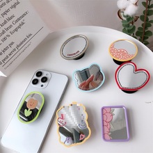 手机扣支架创意伸缩折叠小清新镜子女款补妆镜面桌面手指圈支撑架