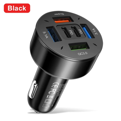 Six-In-One 4Usb+2Type-C Supports Super Fast Charging Car Charger Qc3.0 Car Charger (Mobil şarj cihazları) - black