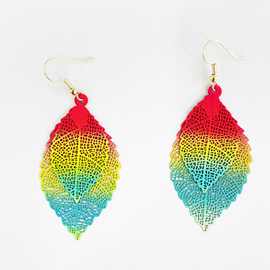 2021新款渐变叶子双层耳环 双面渐变耳饰 跨境欧美耳坠饰品