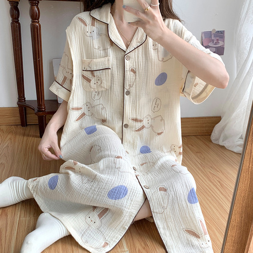 Pregnant women breastfeeding nightgown summer thin short-sleeved pure cotton gauze postpartum clothing pajamas summer maternity check-up dress