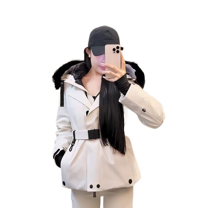 系带收腰狐狸毛领羽绒服女冬季2025新白鸭绒外套感派克服|undefined