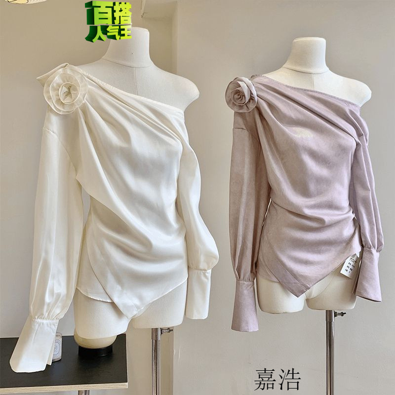 “芍药仙子”如臻衬衣,肩上生花好美呀!宽松斜襟无袖法式斜领|undefined