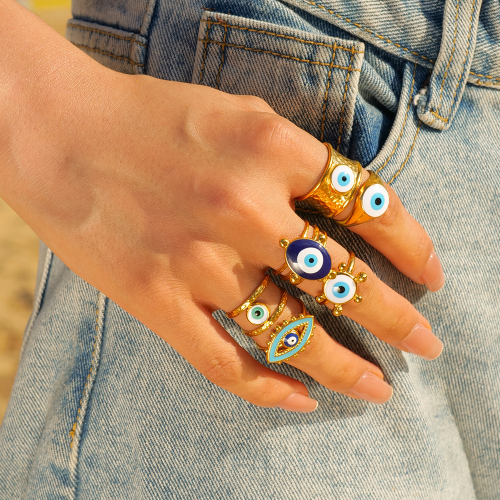 304 Stainless Steel Material Devil's Eye Pattern PVD Coated Real Gold Plated Devil's Eye 304 Stainless Steel Casual Simple Style Waterproof Non Tarnish Rings