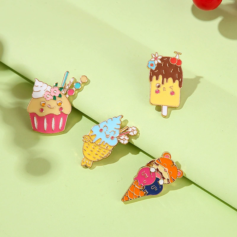 Брошь с мороженым, значок с мультяшным конусом, милые аксессуары для школьной формы, пары, креативная ниша, ценный кулон