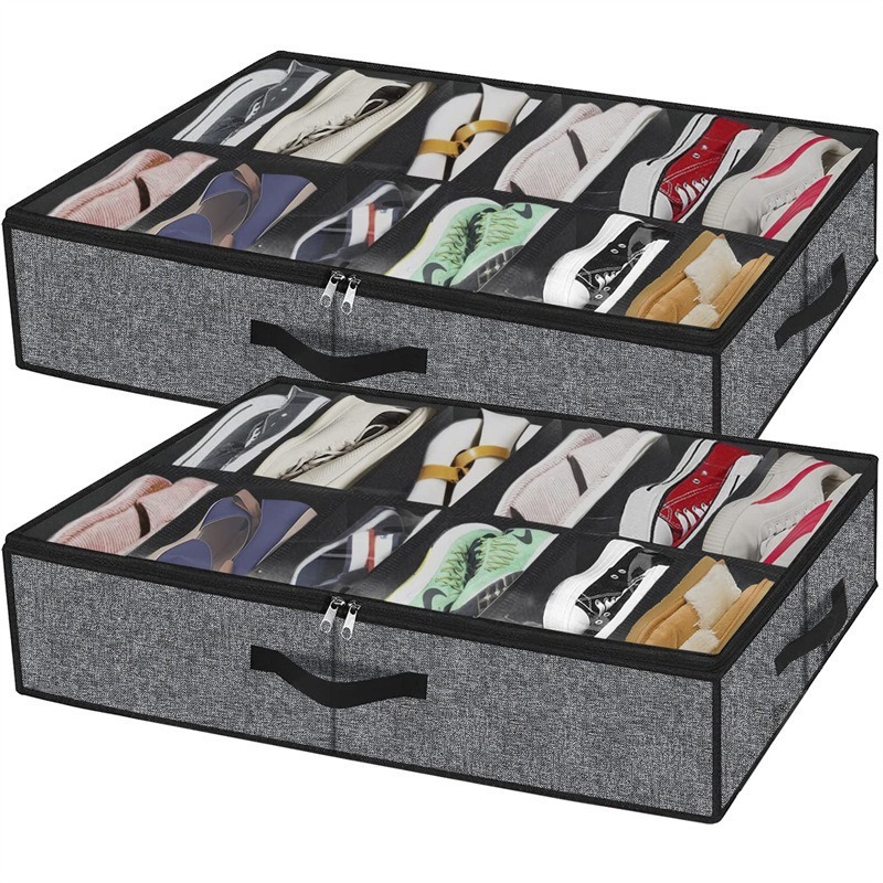 Cross-Border Storage Box for Organizing Shoes under the Bed, Dust-Proof Foldable Non-Woven Storage Box, Divided Format Storage Shoe Box