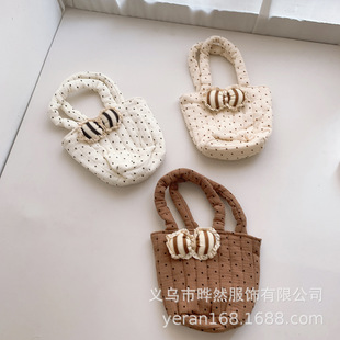 Small Fresh Style Children's Fashionable Polo Dot Bag Stylish Bow Quilted Handbag for Boys and Girls Concave Shape Coin Purse