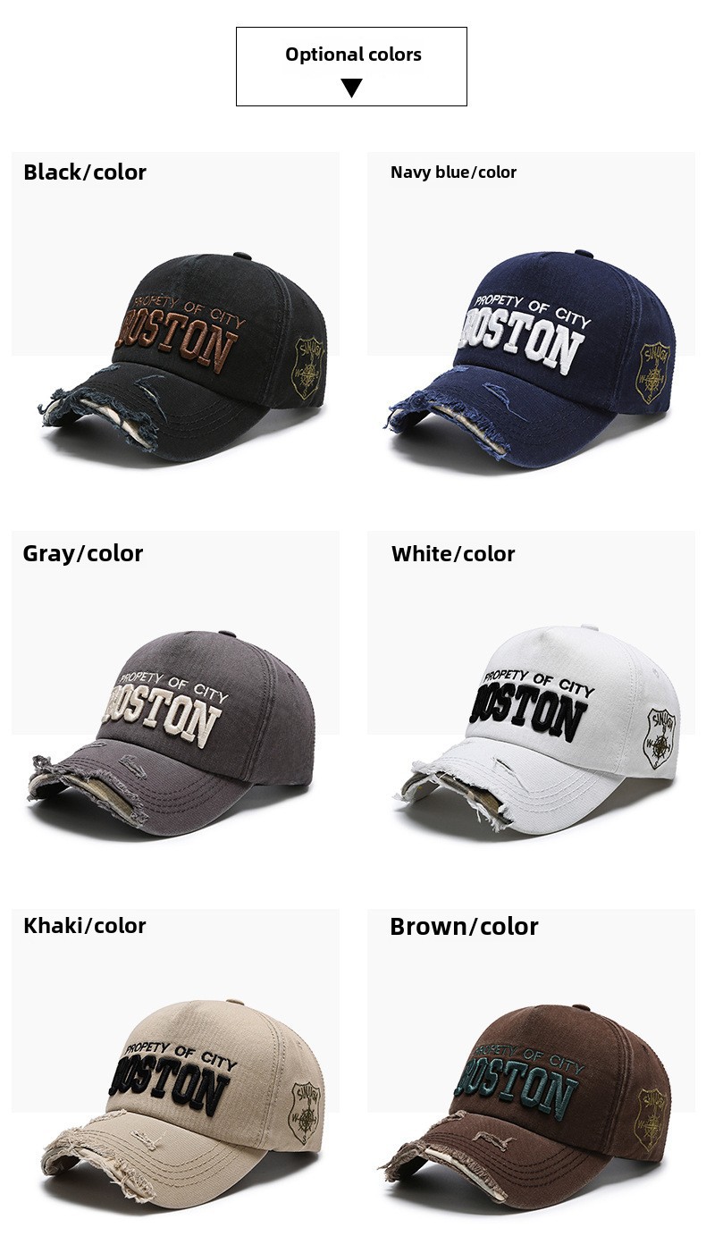 New Style Personalized Ripped Side Letter Cowboy Baseball Hat Soft Top Women's Spring and Summer Casual Cap Sunshade Hat_voghion.com