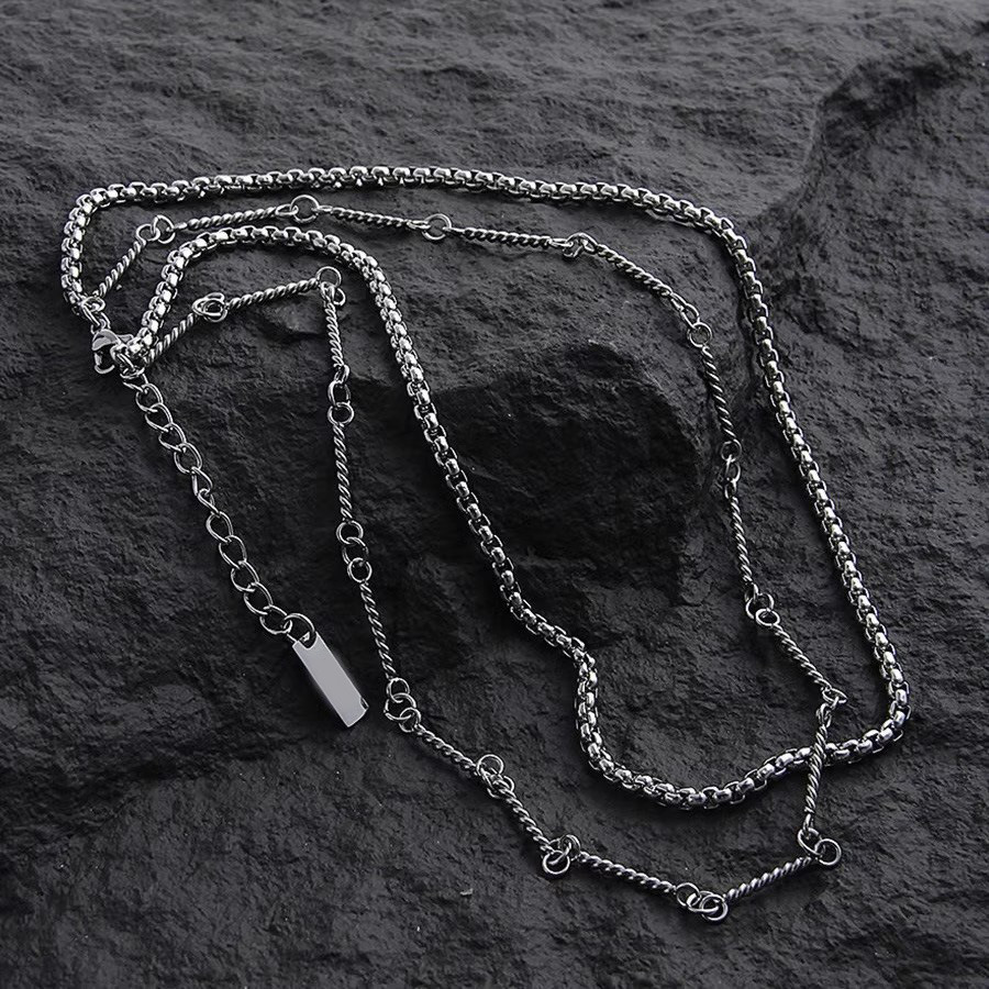Collana a catena con bambù a doppio strato vintage in acciaio_voghion.com