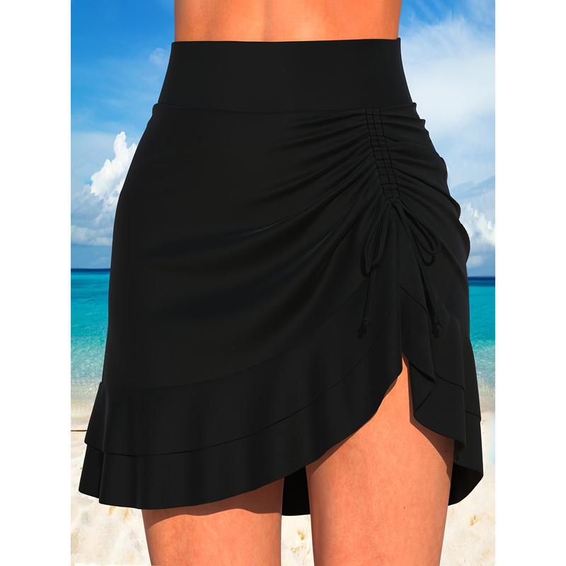 Women's Stretch Nylon Elastic Swim Skirt Solid Color High