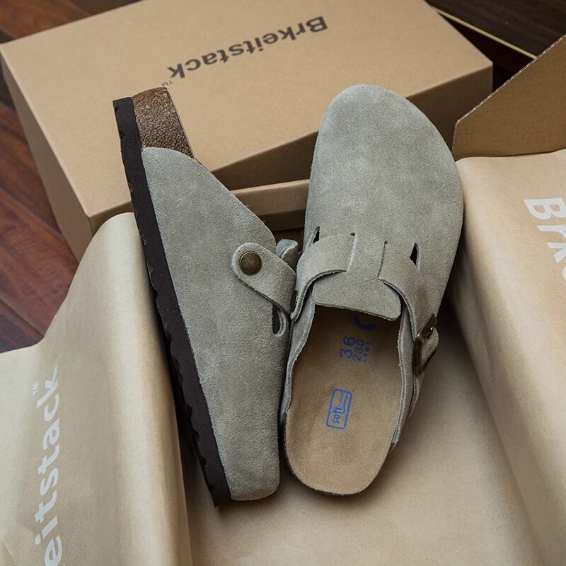 Dynamic Waterproof~Sangpo Full Cowhide Birkenstock-Style Clogs, Unisex Genuine Leather Cork Lazy Birkenstock Slippers