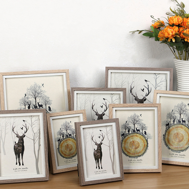 Factory wholesale specimen photo frame creative Three-Dimensional Hollow home ornaments wooden photo frame three-dimensional pendulum hanging dual-purpose