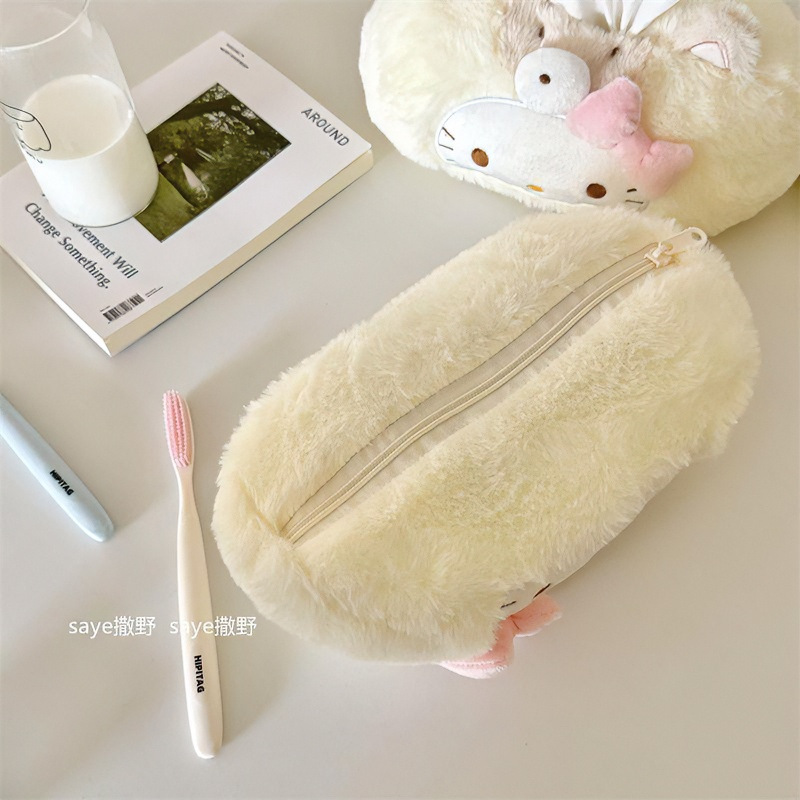 Cute kitty cream yellow plush tissue box for home use in the living room, bathroom, or car