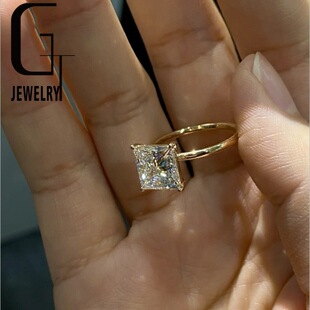 Guangzhou Source K Gold Factory 18K Gold High Quality Cultured Diamond Cvd Princess 2 Carat Main Diamond Women's Diamond Ring