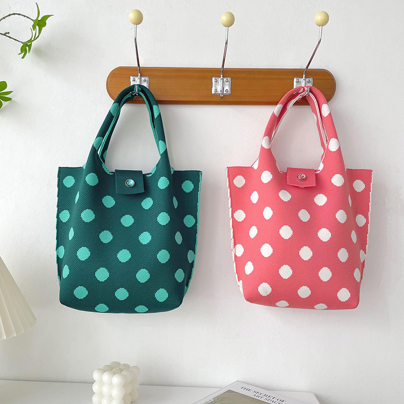 Bolsa de estilo coreano de las mujeres nicho diseño contraste color lunares punto hombro bolso de mano bolsa de compras de gran capacidad