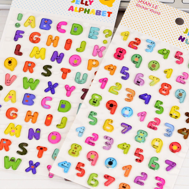 Colorful Transparent Candy Stereo 3D Number Symbols English Letters Crystal Stickers Kidsren's Decoration DIY Stickers