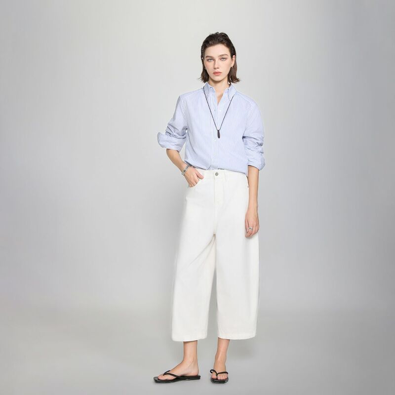 White Denim Jeans for Women, Summer Thin Style, Pure Cotton, High-Waisted, Slimming, Casual, Versatile, Cropped Pants